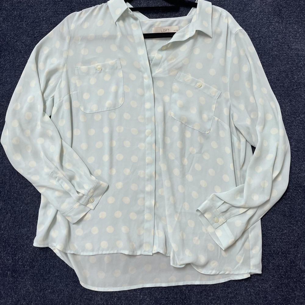 LOFT Petites Shirt Womens Extra Large Petite Light Blue Polka Dot Button Down